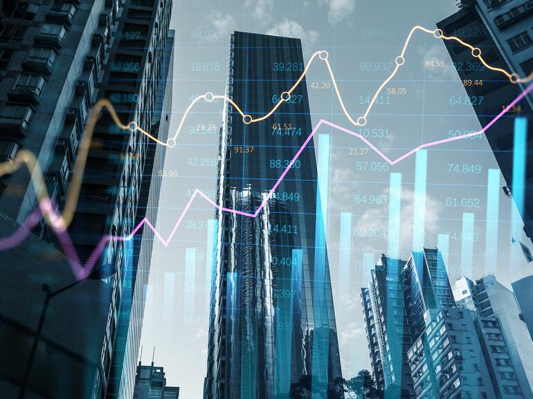 Office buildings with graph overlay